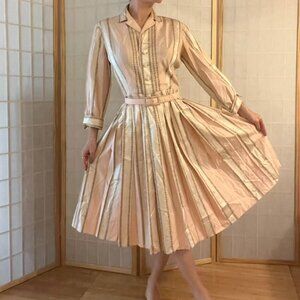 Vintage 1950s/60s pink and white Miss Serbin dress with original belt